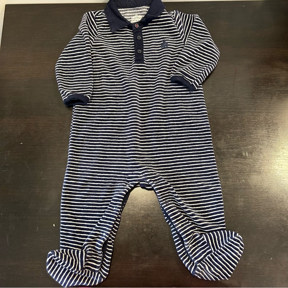 Baby Gap Striped Terrycloth Long Sleeve Onesie Blue
